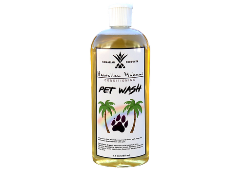 A single bottle of Makani pet wash with label and size