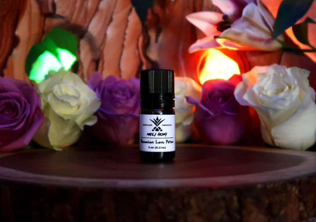 A bottle of Meli Honi against a background of flowers